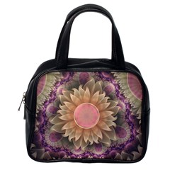 Pastel Pearl Lotus Garden Of Fractal Dahlia Flowers Classic Handbags (one Side) by jayaprime