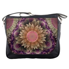 Pastel Pearl Lotus Garden Of Fractal Dahlia Flowers Messenger Bags by jayaprime