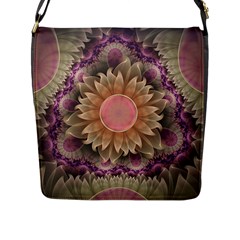 Pastel Pearl Lotus Garden Of Fractal Dahlia Flowers Flap Messenger Bag (l)  by jayaprime