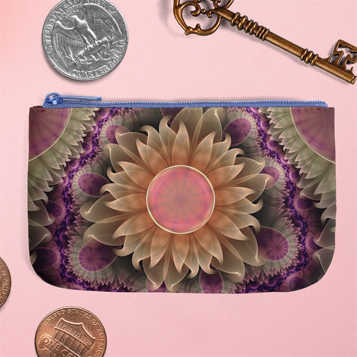 Pastel Pearl Lotus Garden of Fractal Dahlia Flowers Large Coin Purse