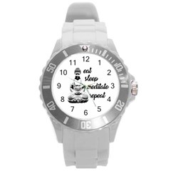 Eat, Sleep, Meditate, Repeat  Round Plastic Sport Watch (l) by Valentinaart