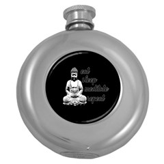 Eat, Sleep, Meditate, Repeat  Round Hip Flask (5 Oz) by Valentinaart