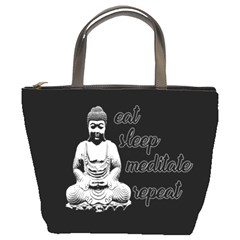 Eat, Sleep, Meditate, Repeat  Bucket Bags by Valentinaart