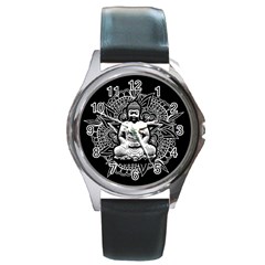 Ornate Buddha Round Metal Watch by Valentinaart