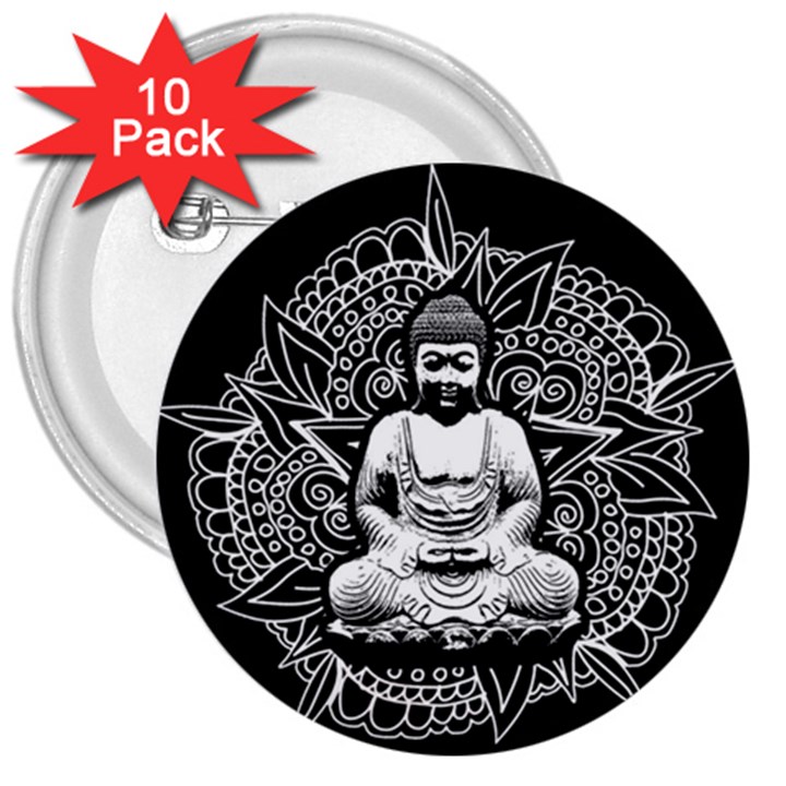 Ornate Buddha 3  Buttons (10 pack) 