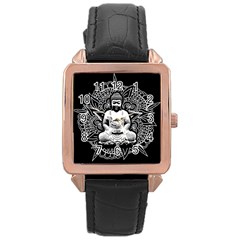 Ornate Buddha Rose Gold Leather Watch  by Valentinaart