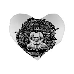 Ornate Buddha Standard 16  Premium Flano Heart Shape Cushions by Valentinaart