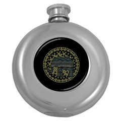 Ornate mandala elephant  Round Hip Flask (5 oz)