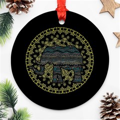 Ornate Mandala Elephant  Round Ornament (two Sides) by Valentinaart