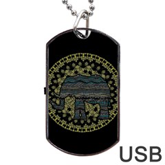 Ornate Mandala Elephant  Dog Tag Usb Flash (one Side) by Valentinaart