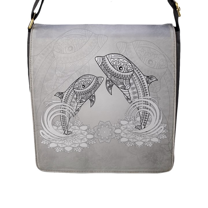 Beautiful Dolphin, Mandala Design Flap Messenger Bag (L) 