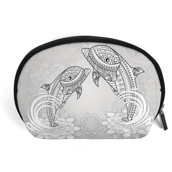 Beautiful Dolphin, Mandala Design Accessory Pouches (Large) 