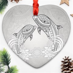 Beautiful Dolphin, Mandala Design Ornament (heart) by FantasyWorld7