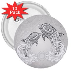 Beautiful Dolphin, Mandala Design 3  Buttons (10 Pack)  by FantasyWorld7