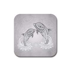 Beautiful Dolphin, Mandala Design Rubber Coaster (square)  by FantasyWorld7