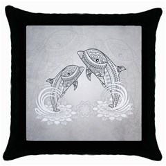 Beautiful Dolphin, Mandala Design Throw Pillow Case (black) by FantasyWorld7