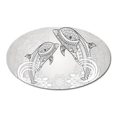 Beautiful Dolphin, Mandala Design Oval Magnet by FantasyWorld7