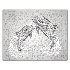 Beautiful Dolphin, Mandala Design Rectangular Jigsaw Puzzl by FantasyWorld7