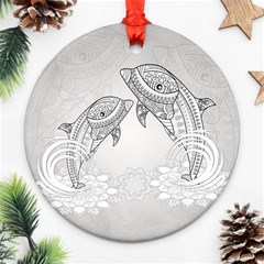 Beautiful Dolphin, Mandala Design Round Ornament (two Sides) by FantasyWorld7