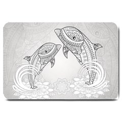 Beautiful Dolphin, Mandala Design Large Doormat  by FantasyWorld7