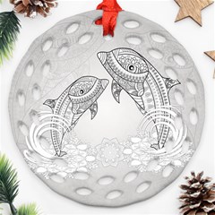 Beautiful Dolphin, Mandala Design Round Filigree Ornament (two Sides) by FantasyWorld7