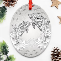 Beautiful Dolphin, Mandala Design Ornament (oval Filigree) by FantasyWorld7