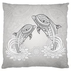 Beautiful Dolphin, Mandala Design Large Cushion Case (one Side) by FantasyWorld7