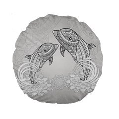 Beautiful Dolphin, Mandala Design Standard 15  Premium Round Cushions by FantasyWorld7