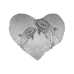 Beautiful Dolphin, Mandala Design Standard 16  Premium Heart Shape Cushions by FantasyWorld7