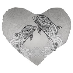 Beautiful Dolphin, Mandala Design Large 19  Premium Heart Shape Cushions by FantasyWorld7