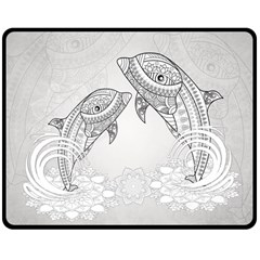 Beautiful Dolphin, Mandala Design Double Sided Fleece Blanket (medium)  by FantasyWorld7