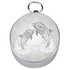 Beautiful Dolphin, Mandala Design Silver Compasses by FantasyWorld7