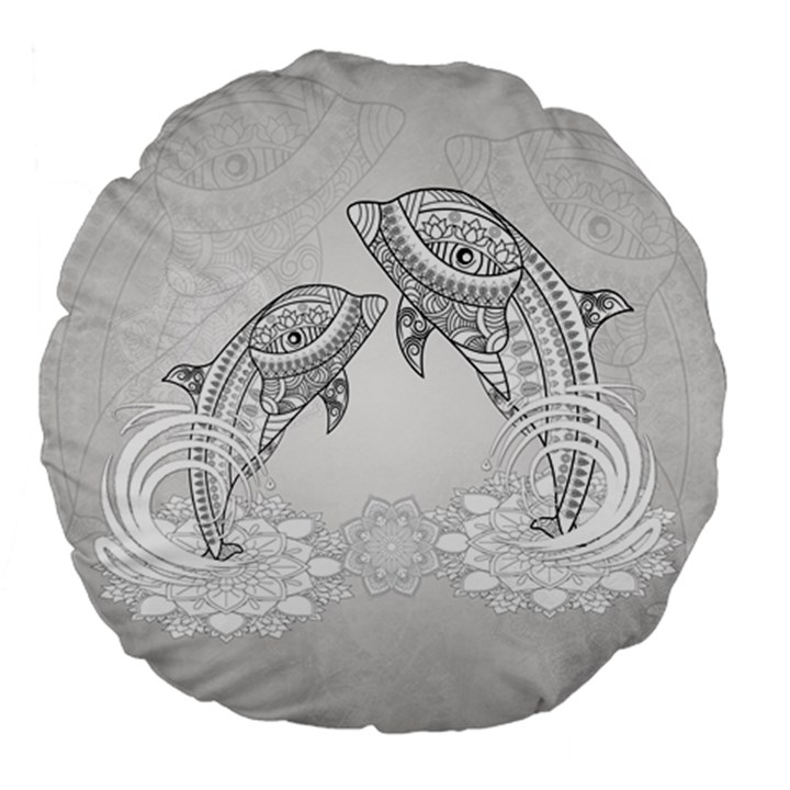 Beautiful Dolphin, Mandala Design Large 18  Premium Flano Round Cushions