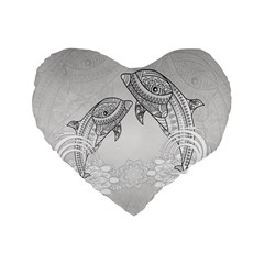 Beautiful Dolphin, Mandala Design Standard 16  Premium Flano Heart Shape Cushions by FantasyWorld7