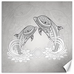 Beautiful Dolphin, Mandala Design Canvas 16  X 16   by FantasyWorld7