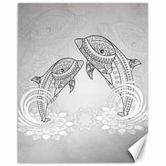 Beautiful Dolphin, Mandala Design Canvas 11  X 14   by FantasyWorld7