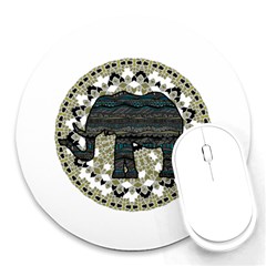 Ornate Mandala Elephant  Round Mousepads by Valentinaart