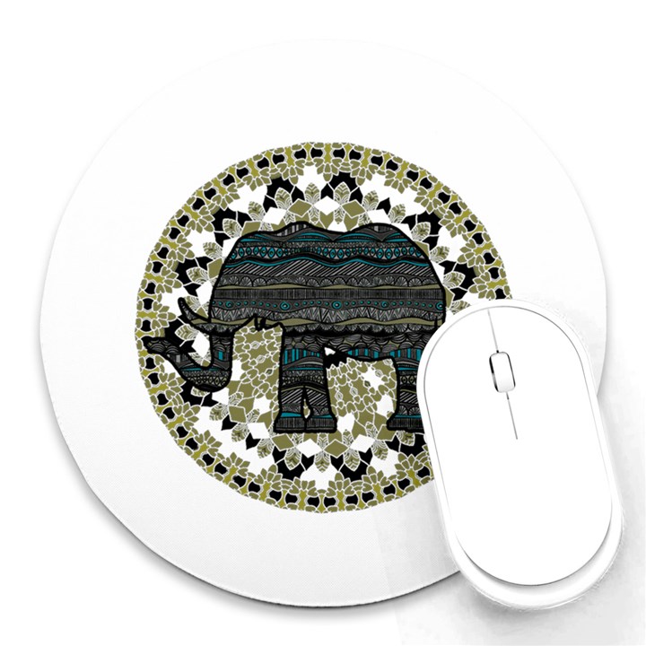 Ornate mandala elephant  Round Mousepads