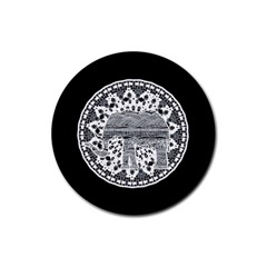 Ornate Mandala Elephant  Rubber Coaster (round)  by Valentinaart