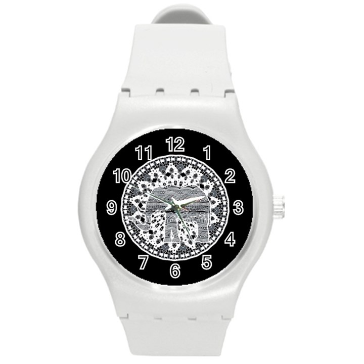 Ornate mandala elephant  Round Plastic Sport Watch (M)