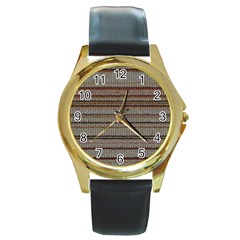 Stripy Knitted Wool Fabric Texture Round Gold Metal Watch by BangZart