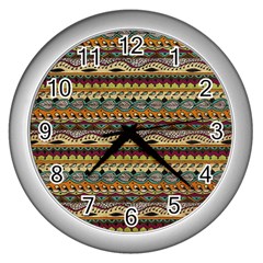 Aztec Pattern Wall Clocks (silver)  by BangZart