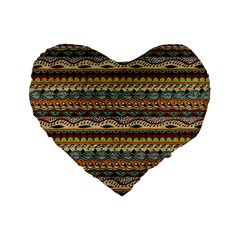 Aztec Pattern Standard 16  Premium Flano Heart Shape Cushions by BangZart