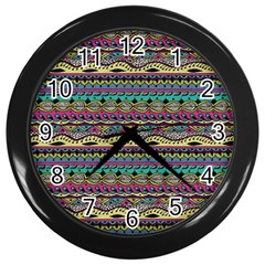 Aztec Pattern Cool Colors Wall Clocks (black) by BangZart