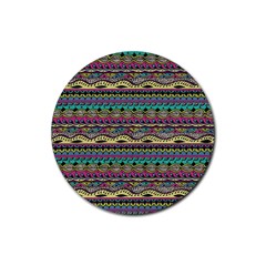 Aztec Pattern Cool Colors Rubber Coaster (round)  by BangZart