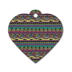 Aztec Pattern Cool Colors Dog Tag Heart (two Sides) by BangZart