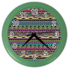 Aztec Pattern Cool Colors Color Wall Clocks by BangZart