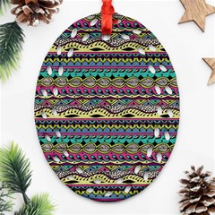 Aztec Pattern Cool Colors Oval Filigree Ornament (two Sides) by BangZart