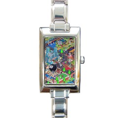 Pixel Art City Rectangle Italian Charm Watch by BangZart