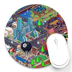 Pixel Art City Round Mousepads by BangZart